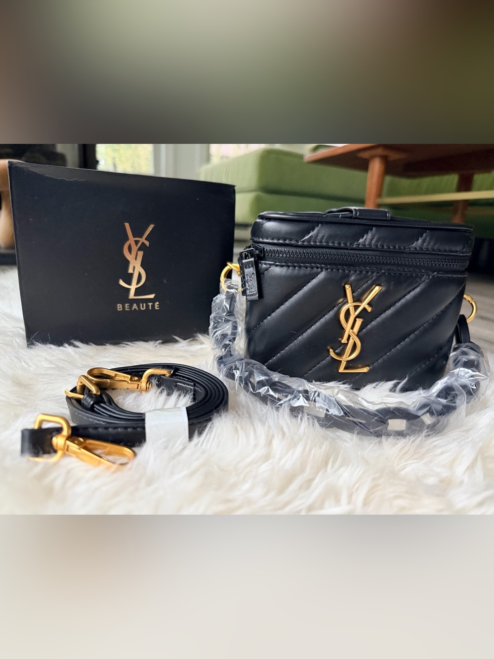 **PRICE FIRM** YSL Beaute VIP Black Vanity Case w Crossbody Strap NEW In Box